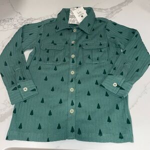 Kate Quinn Kids Green Tree Button up Collar Pocket Shirt 6